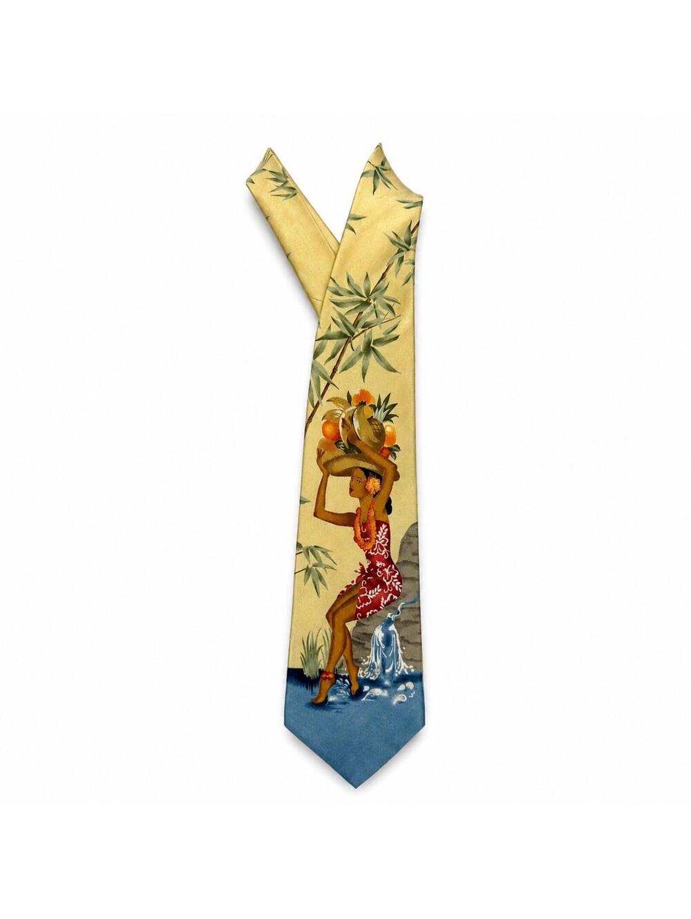 Tommy Bahama Men’s Wide Silk Necktie Hawaiian Hula Girl Tropical Made in USA